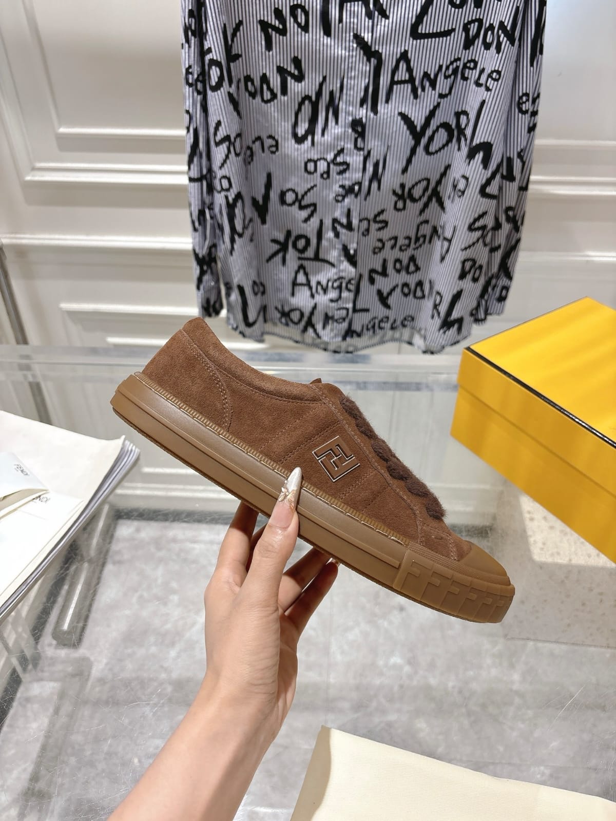 Fendi Domino Trainers Brown suede low-tops for men