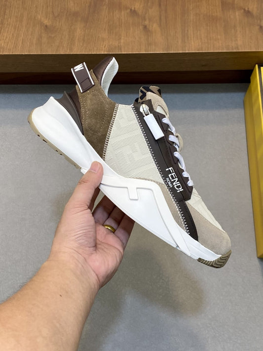 Fendi Flow Trainers Beige nubuck leather low-tops for men