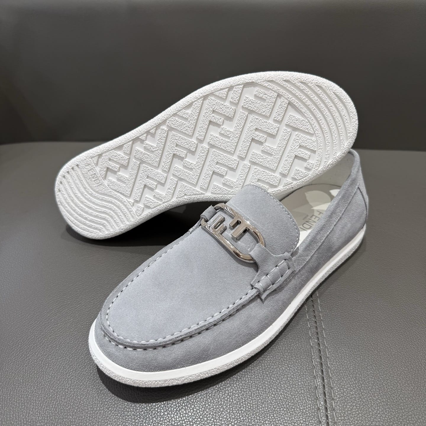 Fendi O"Lock loafers Grey suede loafers for men