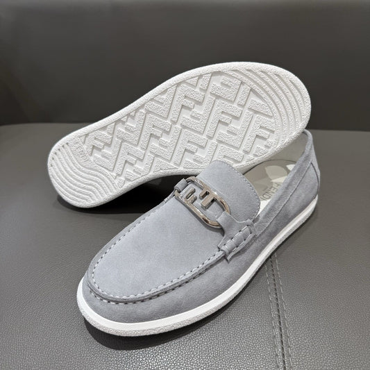 Fendi O"Lock loafers Grey suede loafers for men