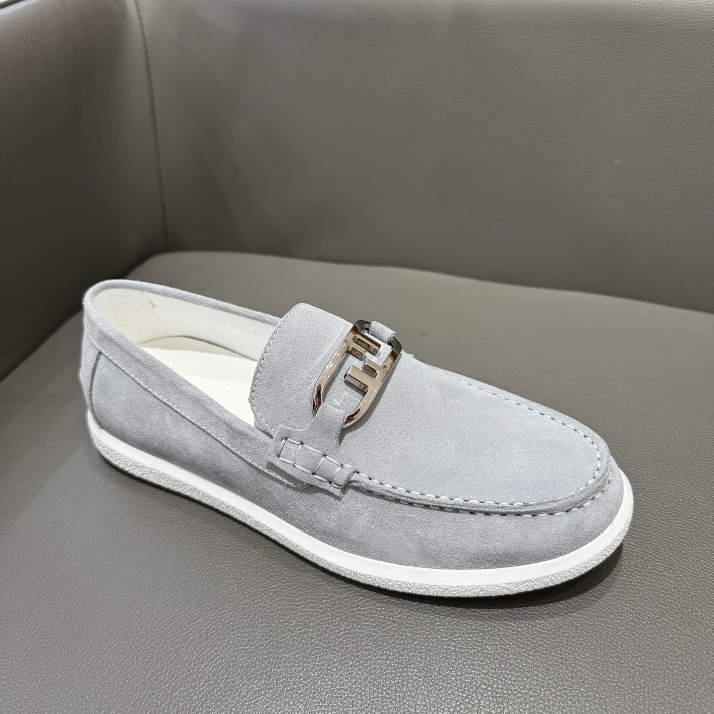 Fendi O"Lock loafers Grey suede loafers for men
