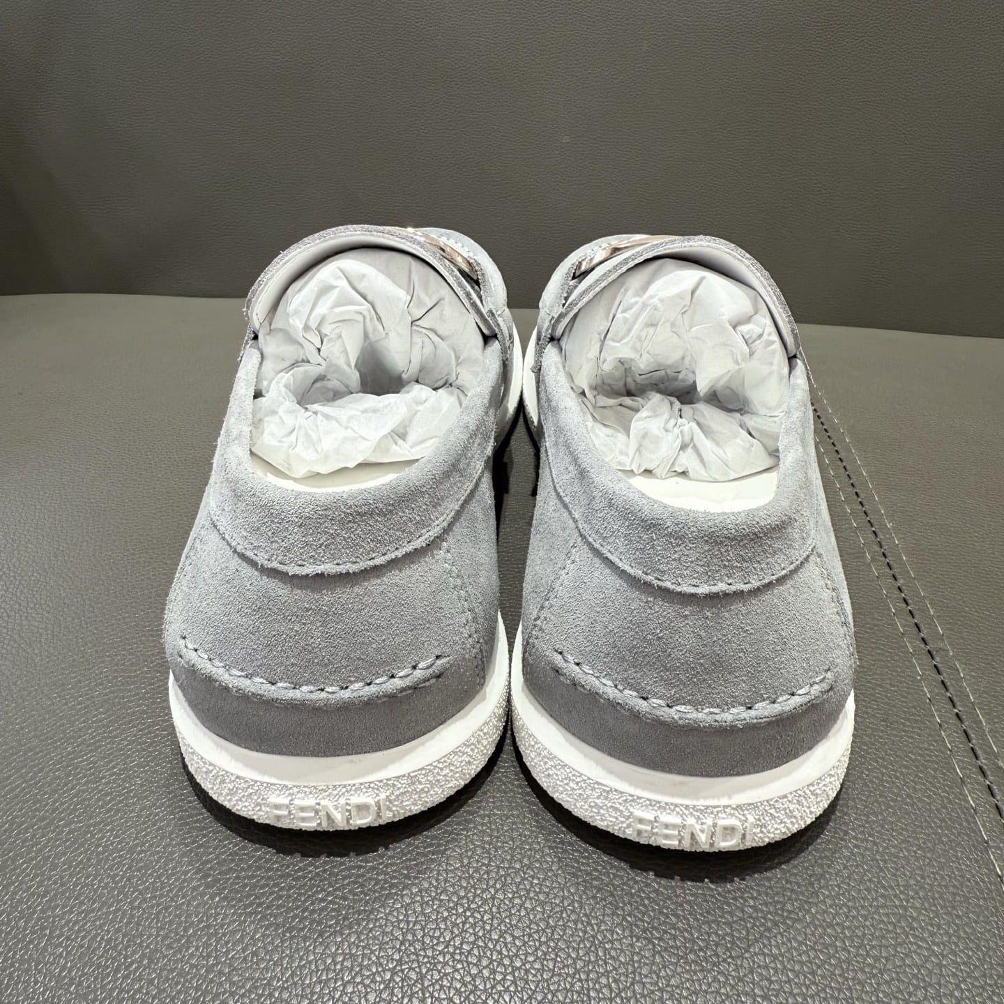 Fendi O"Lock loafers Grey suede loafers for men