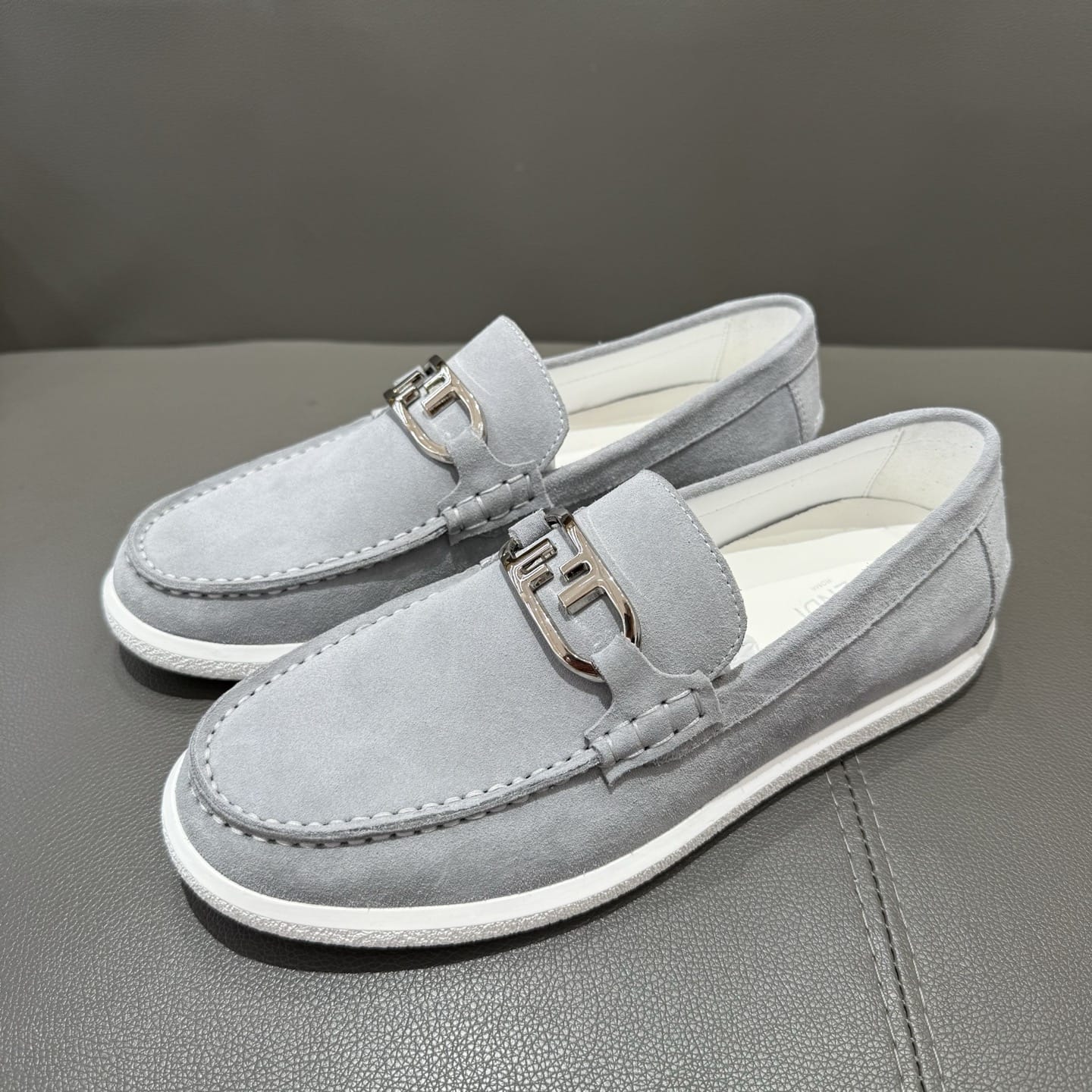 Fendi O"Lock loafers Grey suede loafers for men