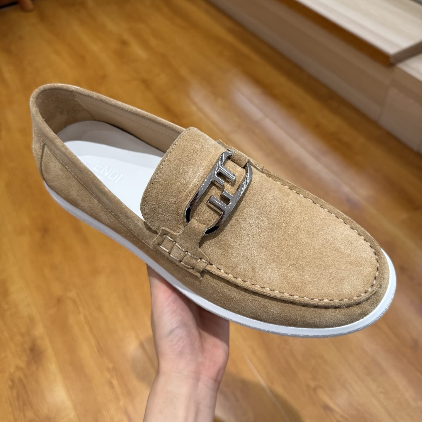 Fendi O"Lock loafers Beige suede loafers for men