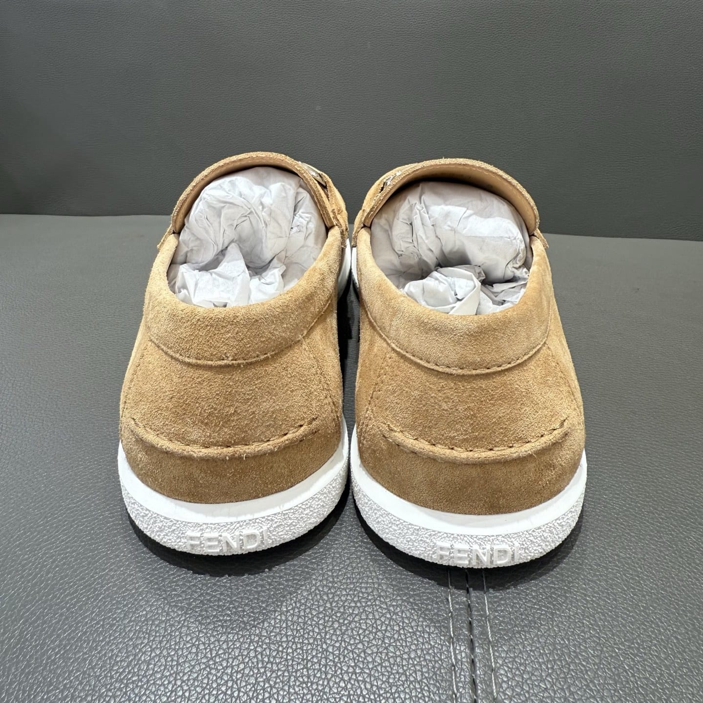 Fendi O"Lock loafers Beige suede loafers for men