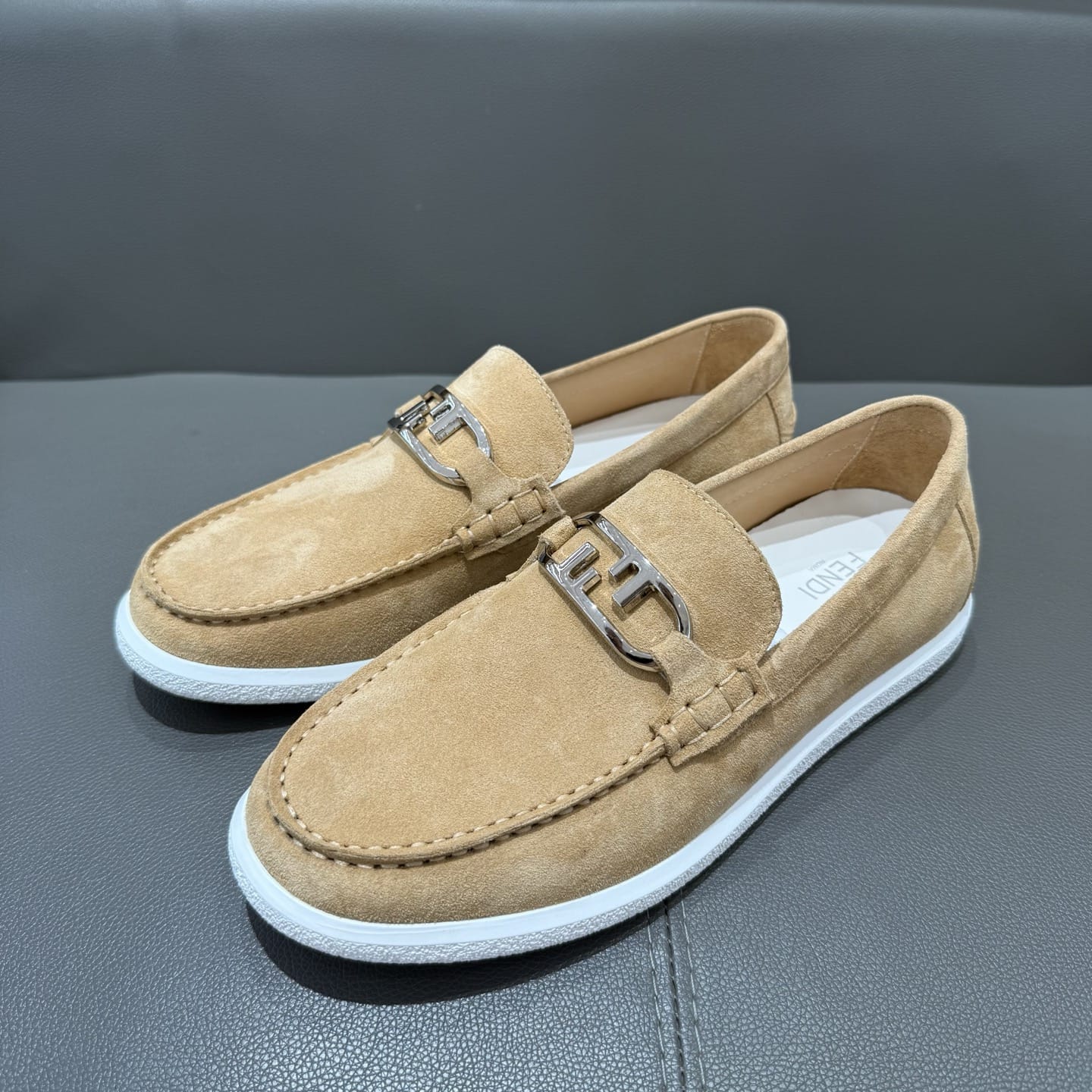 Fendi O"Lock loafers Beige suede loafers for men