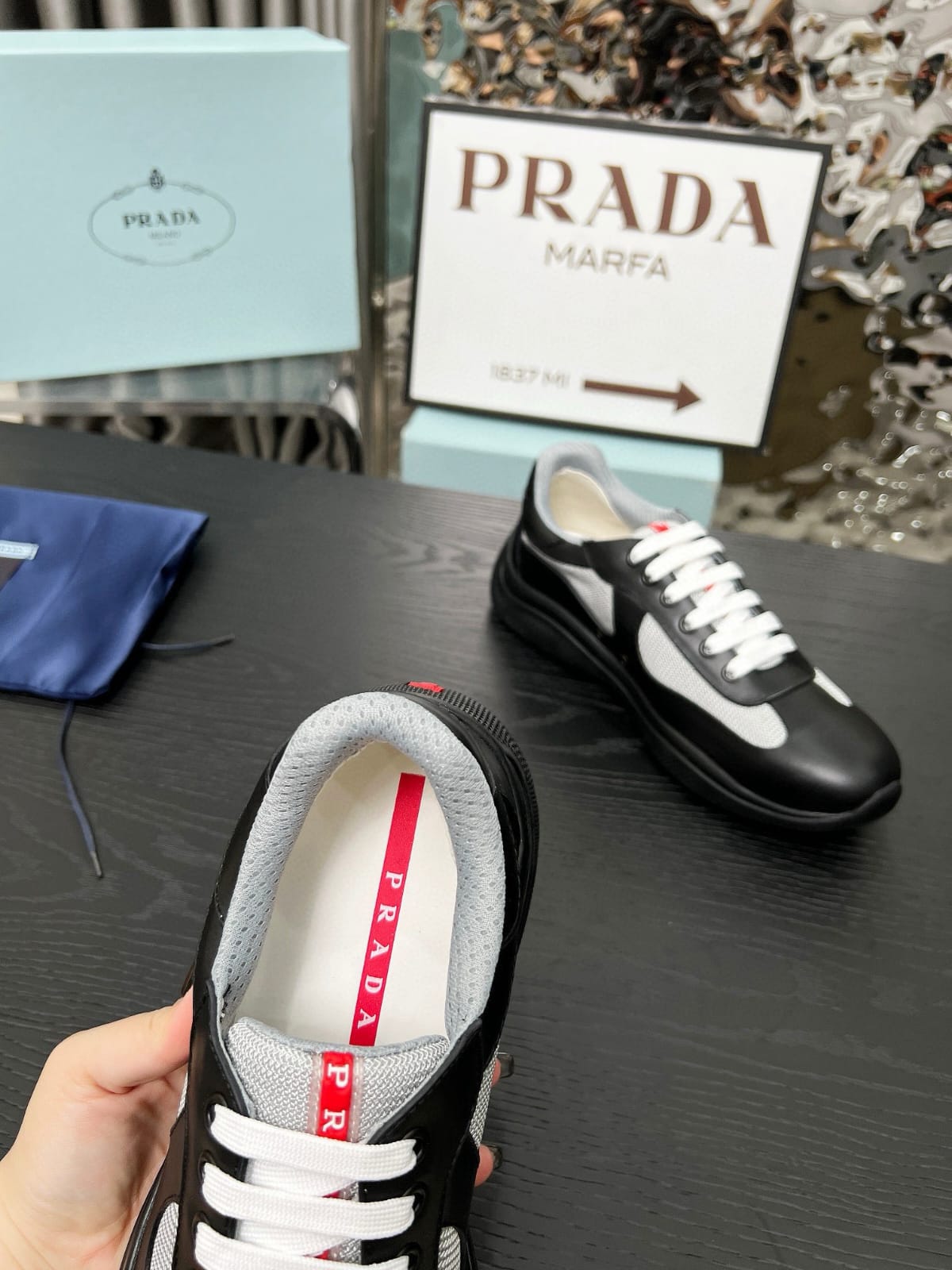 Prada Patent leather and technical fabric Prada America's Cup sneakers for men