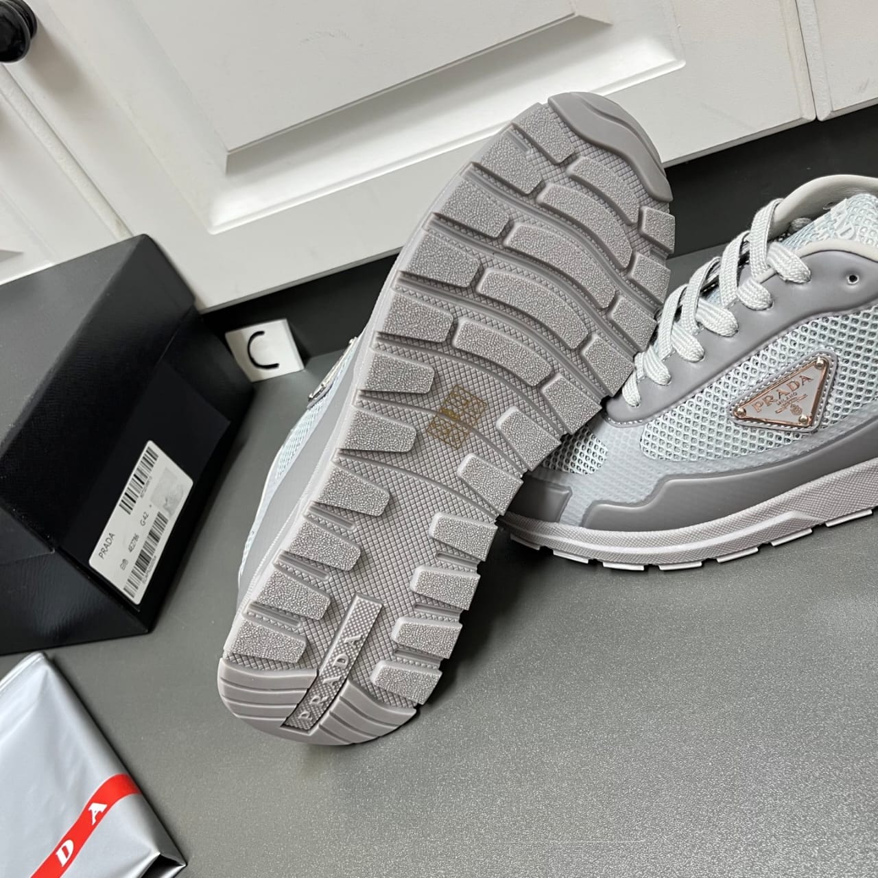 Prada Prax fabric sneakers Greay for men