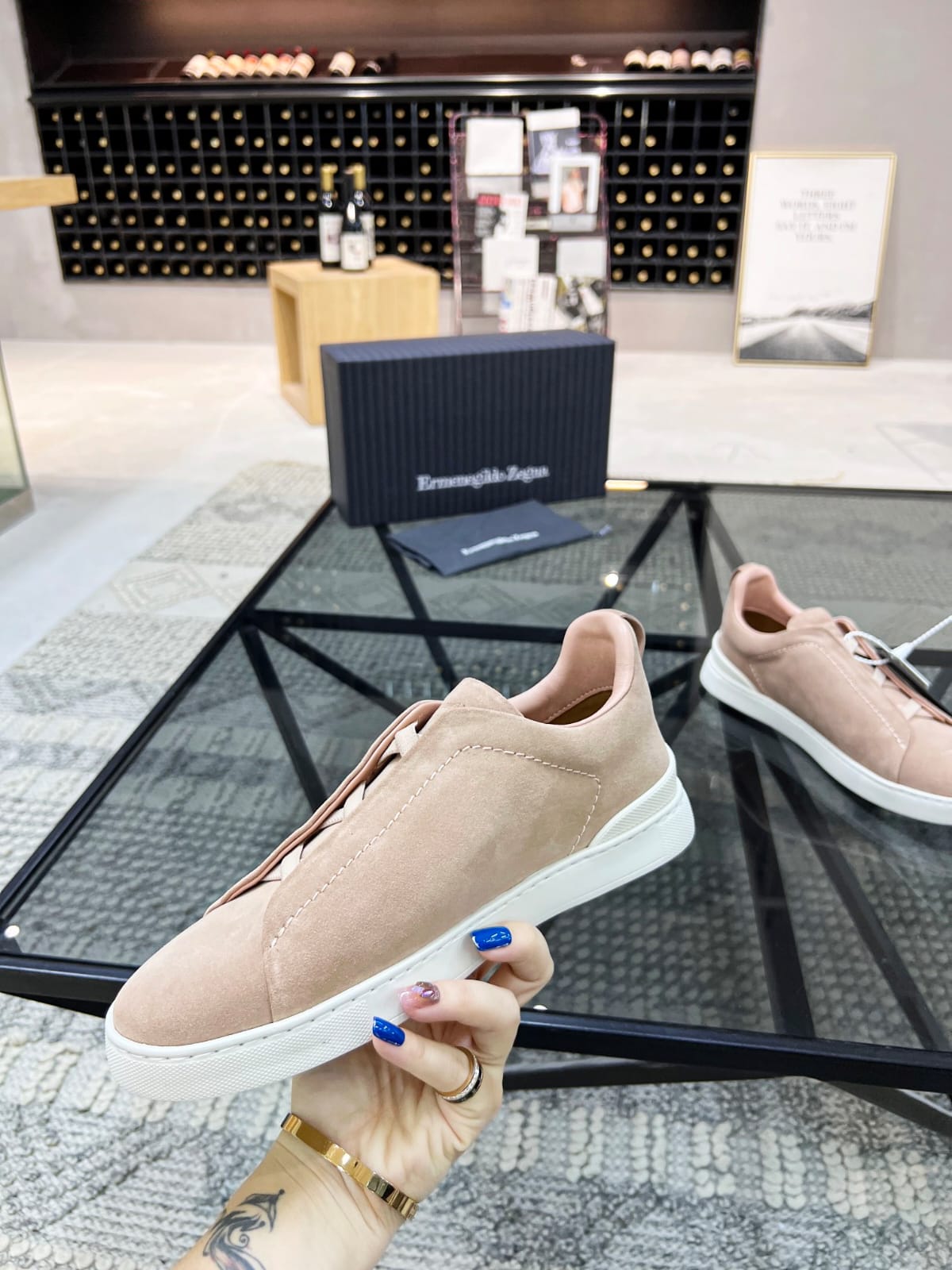 Zegna Beige Suede Triple Stitch™ Sneakers for Men