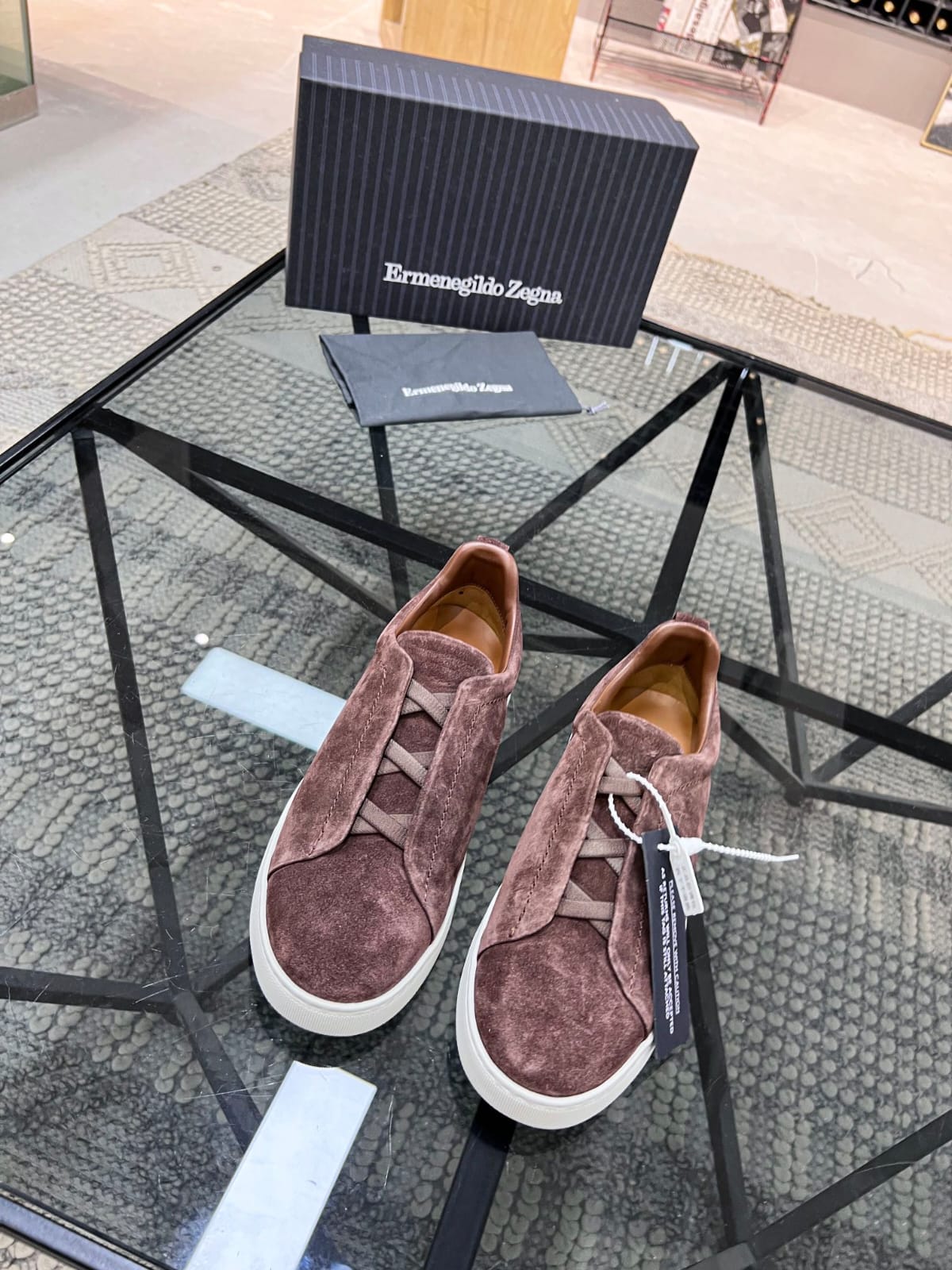 Zegna Brown Suede Triple Stitch™ Sneakers for Men
