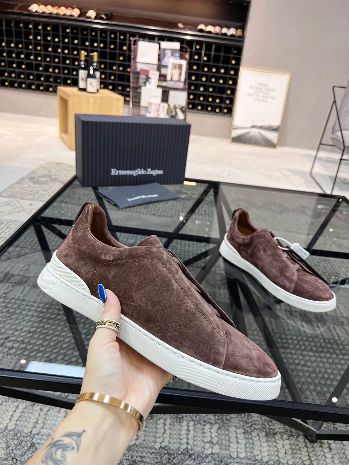 Zegna Brown Suede Triple Stitch™ Sneakers for Men