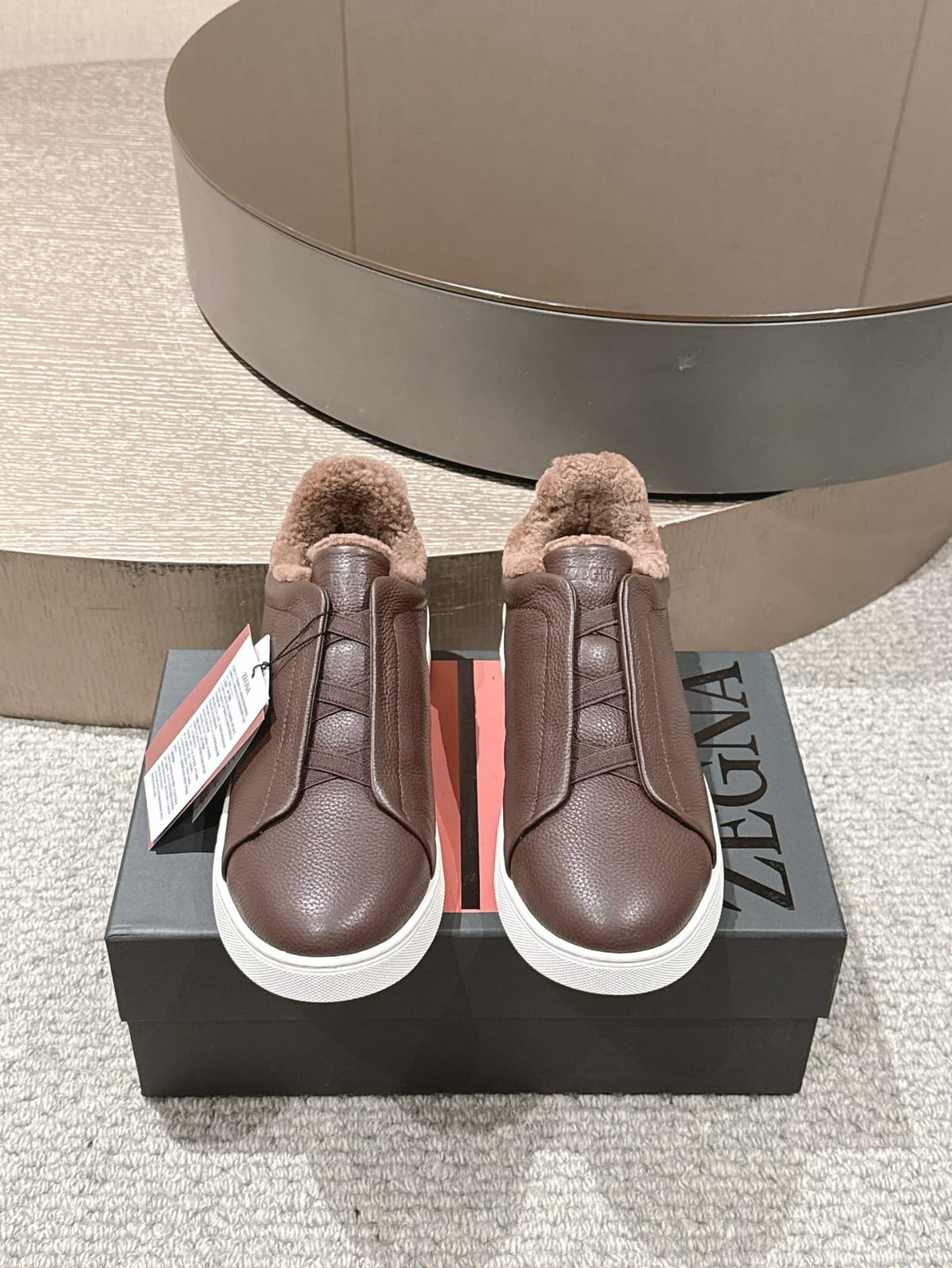 Zegna Brown Deerskin Triple Stitch™ Sneakers for Men