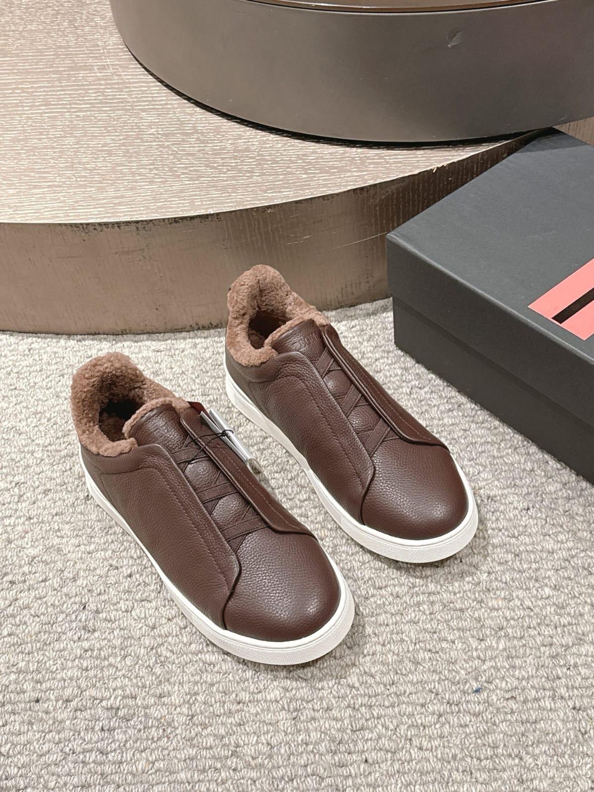Zegna Brown Deerskin Triple Stitch™ Sneakers for Men