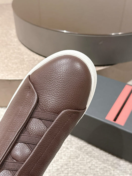 Zegna Brown Deerskin Triple Stitch™ Sneakers for Men