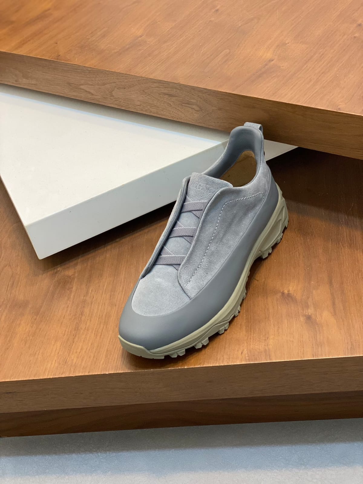 Zegna Grey Leather and Suede Triple Stitch™ Monte Sneakers for Men