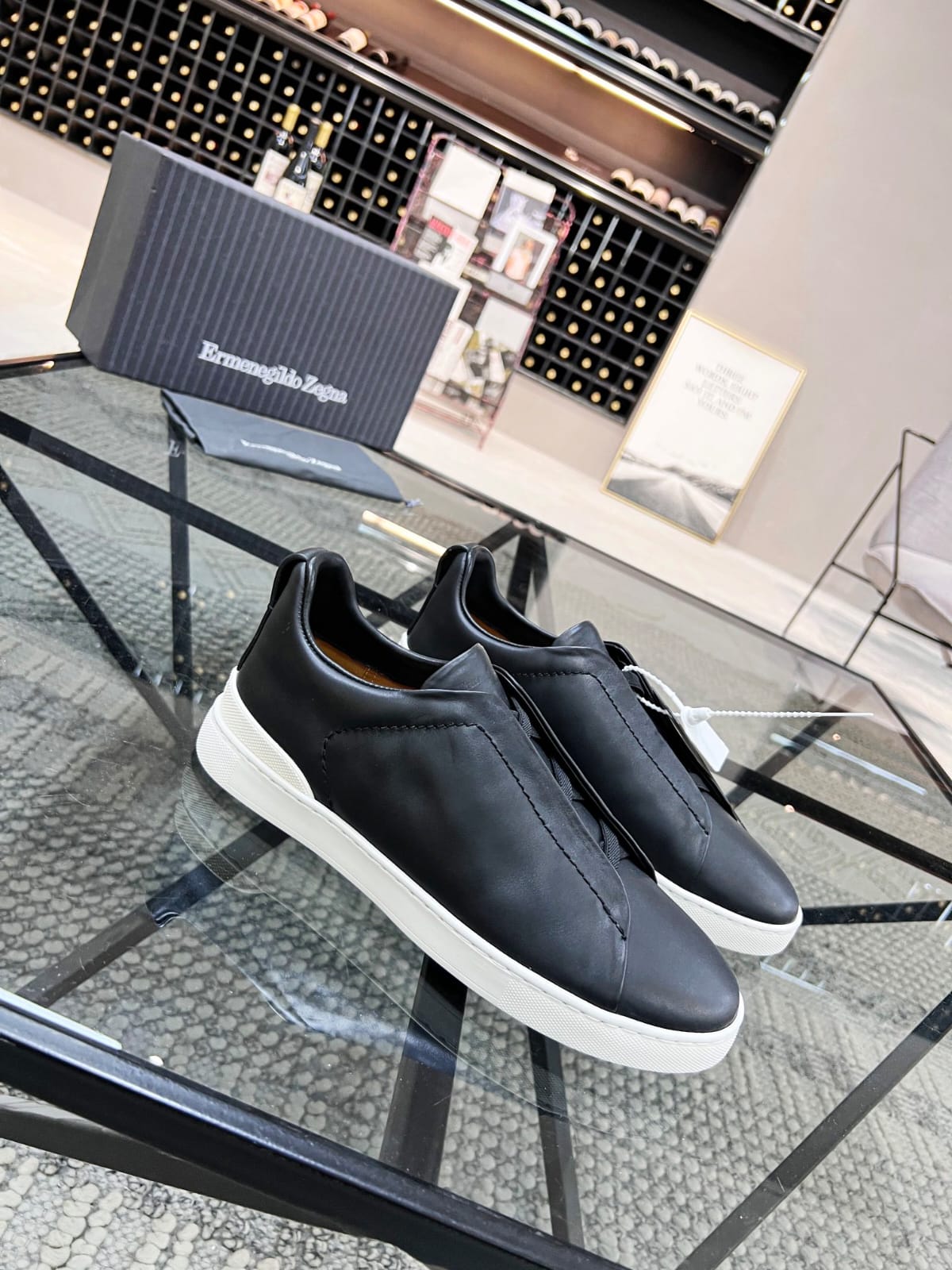 Zegna Black Triple Stitch™ SECONDSKIN Sneakers for Men