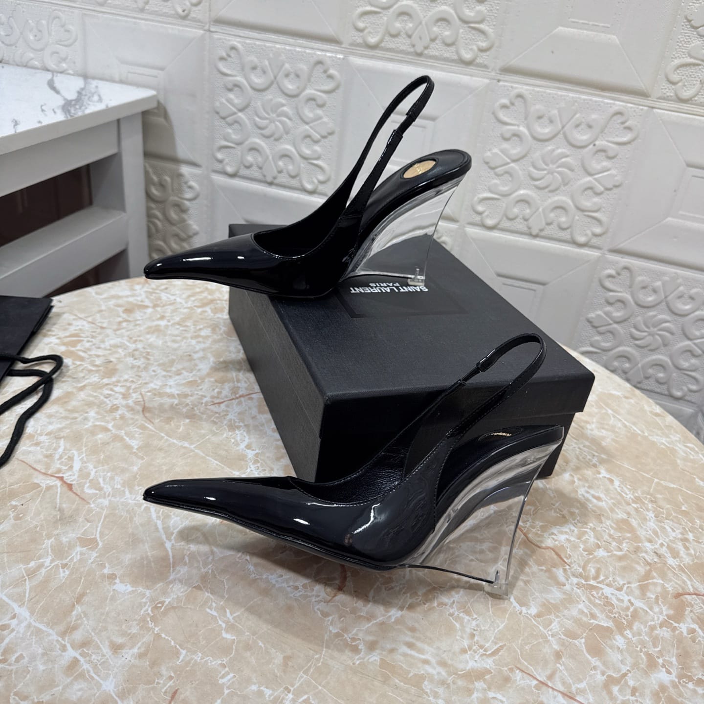 Saint Laurent Miller wedges in glazed leather for women