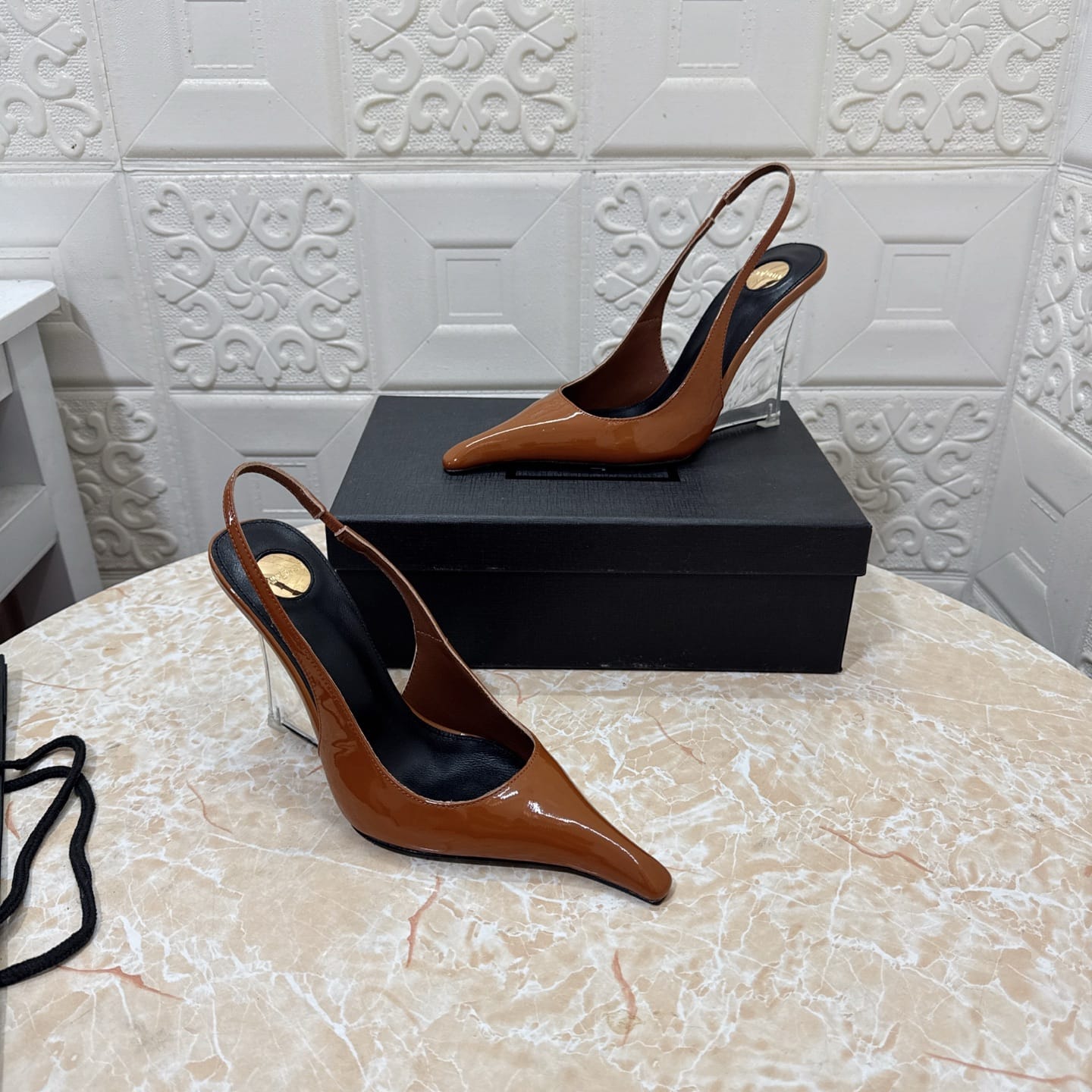 Saint Laurent Miller wedges in glazed leather for women