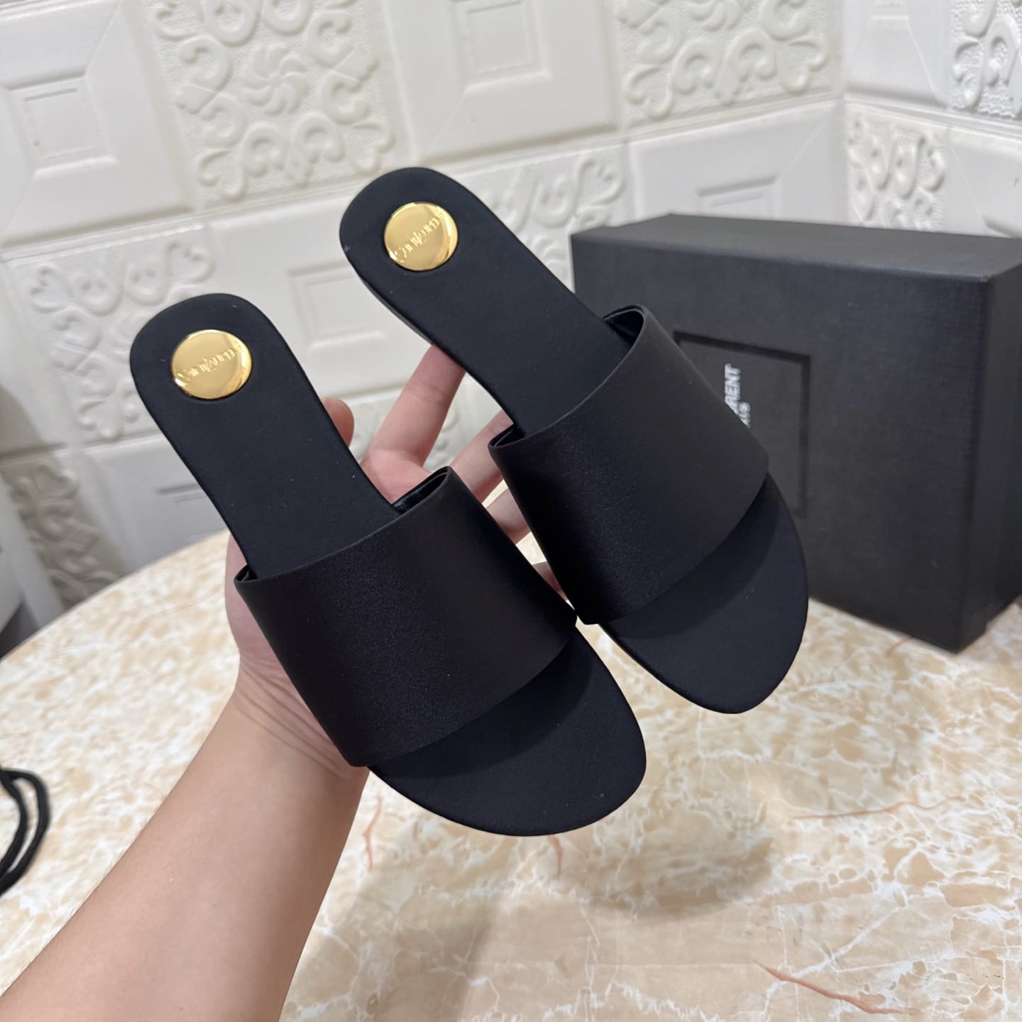 Saint Laurent NICHOLS slides in glazed leather for women