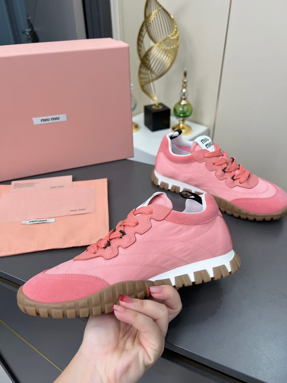 Miu Miu Tyre technical fabric and suede sneakers for women