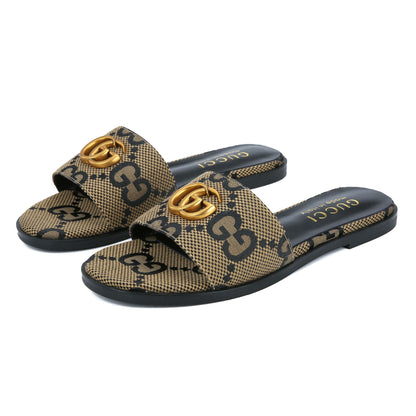 GUCCI Siaga horsebit-detailed canvas-jacquard slides for women
