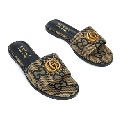 GUCCI Siaga horsebit-detailed canvas-jacquard slides for women