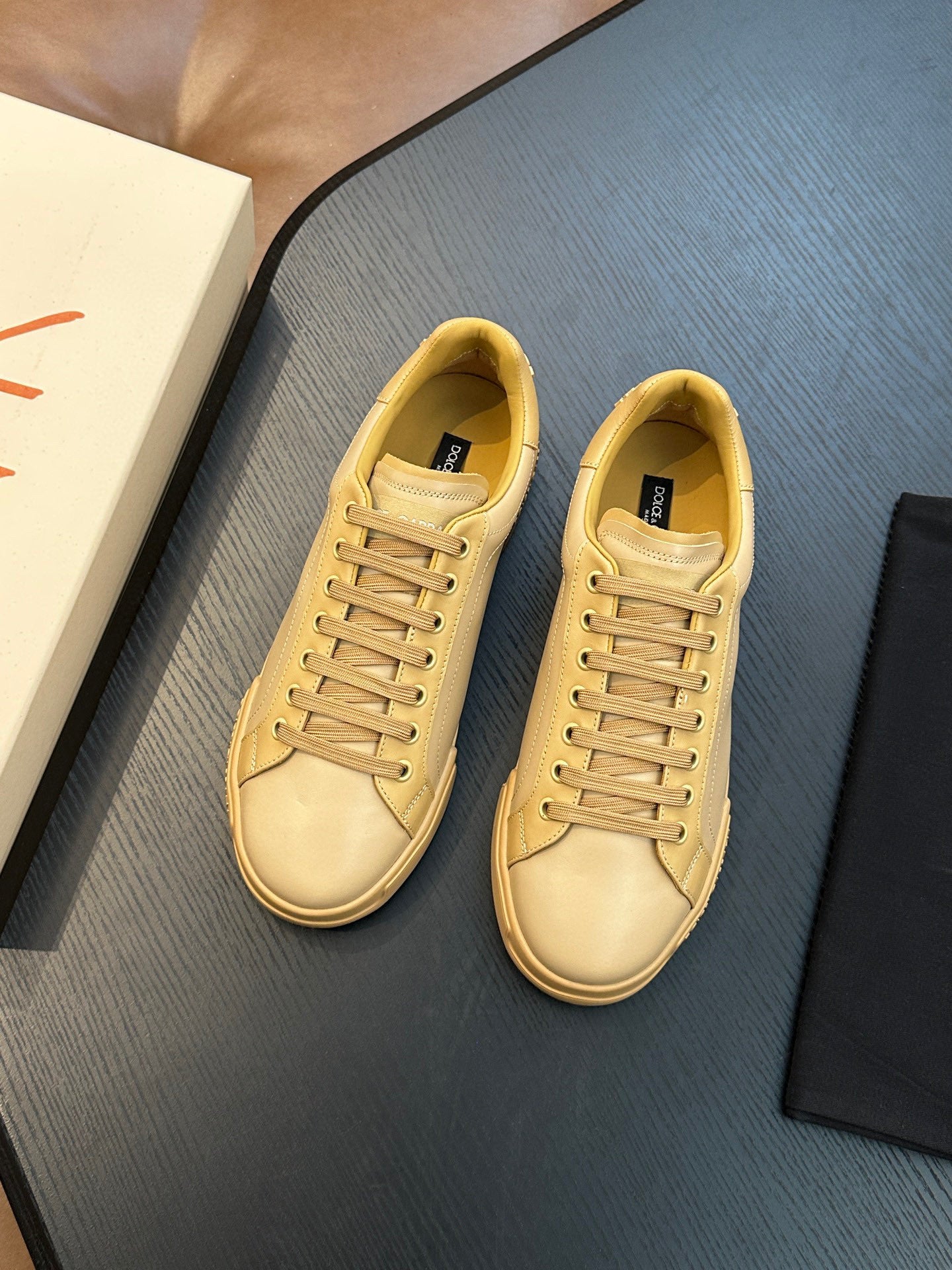 Dolce & Gabbana Portofino leather sneakers - MEN (Yellow)