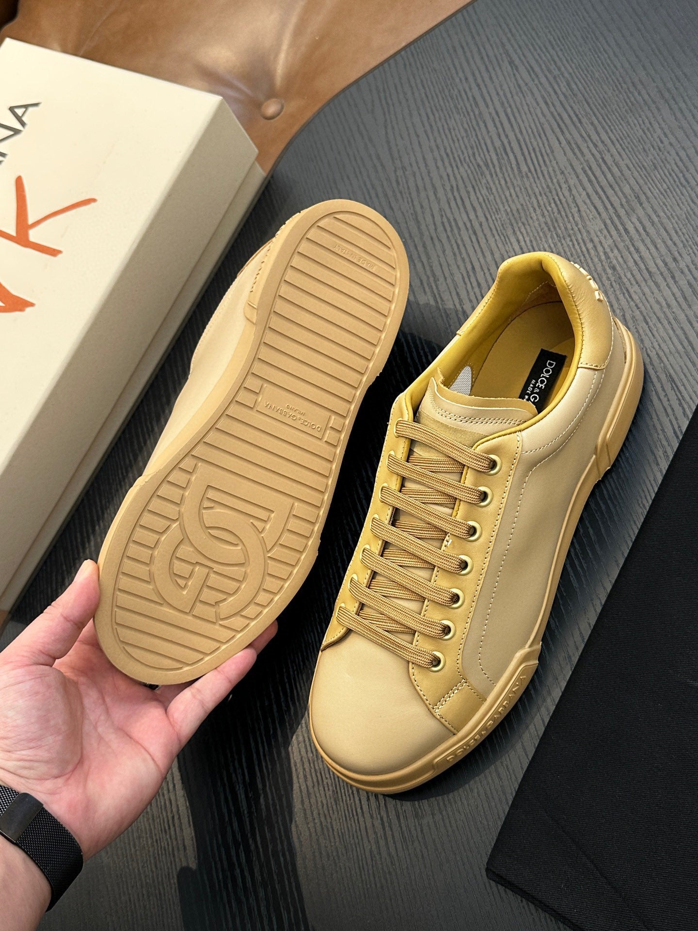Dolce & Gabbana Portofino leather sneakers - MEN (Yellow)