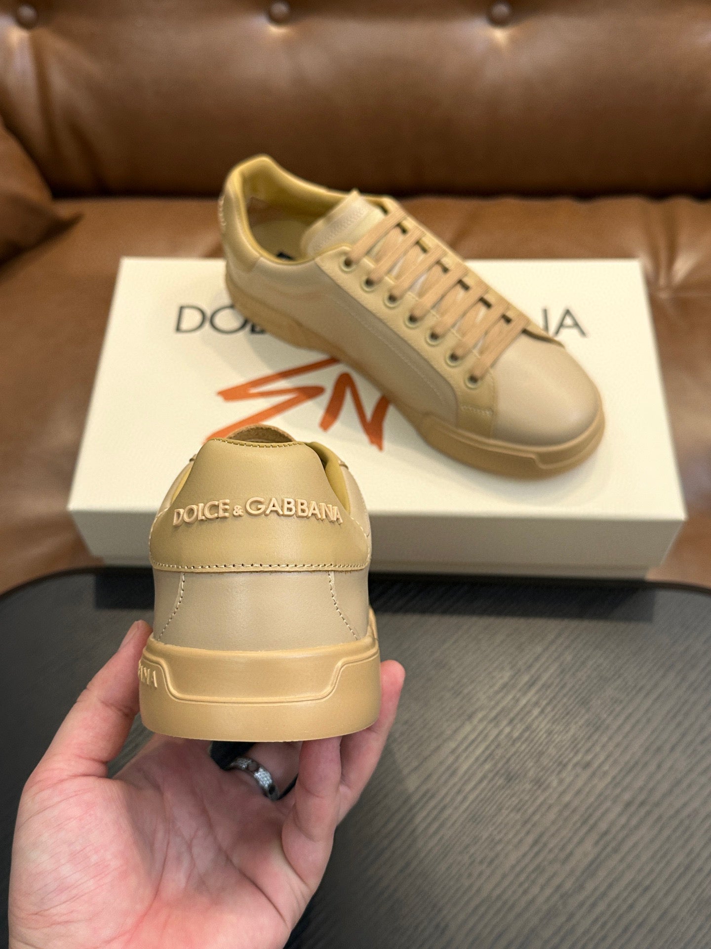 Dolce & Gabbana Portofino leather sneakers - MEN (Yellow)