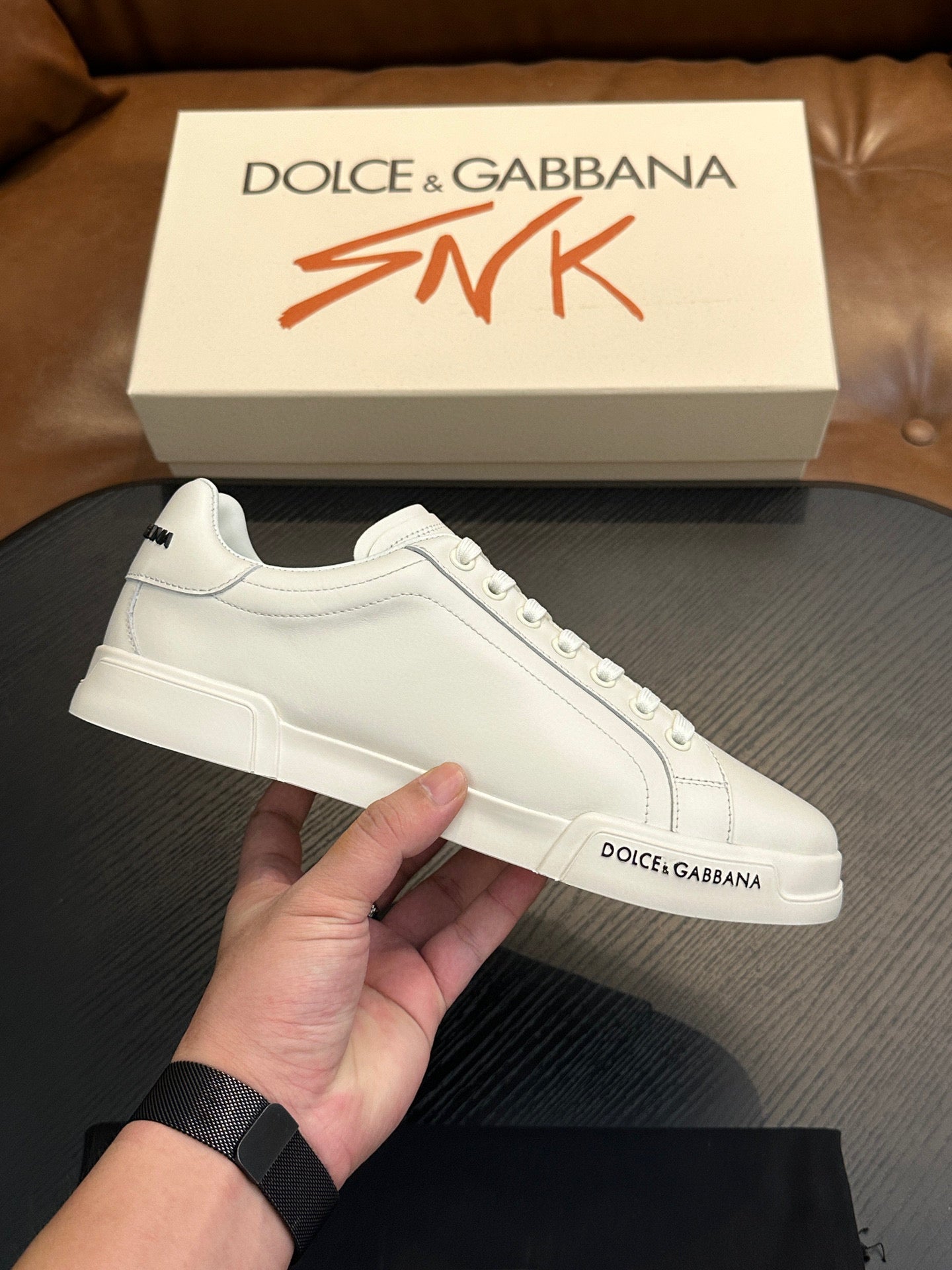 Dolce & Gabbana Portofino leather sneakers - MEN (White)