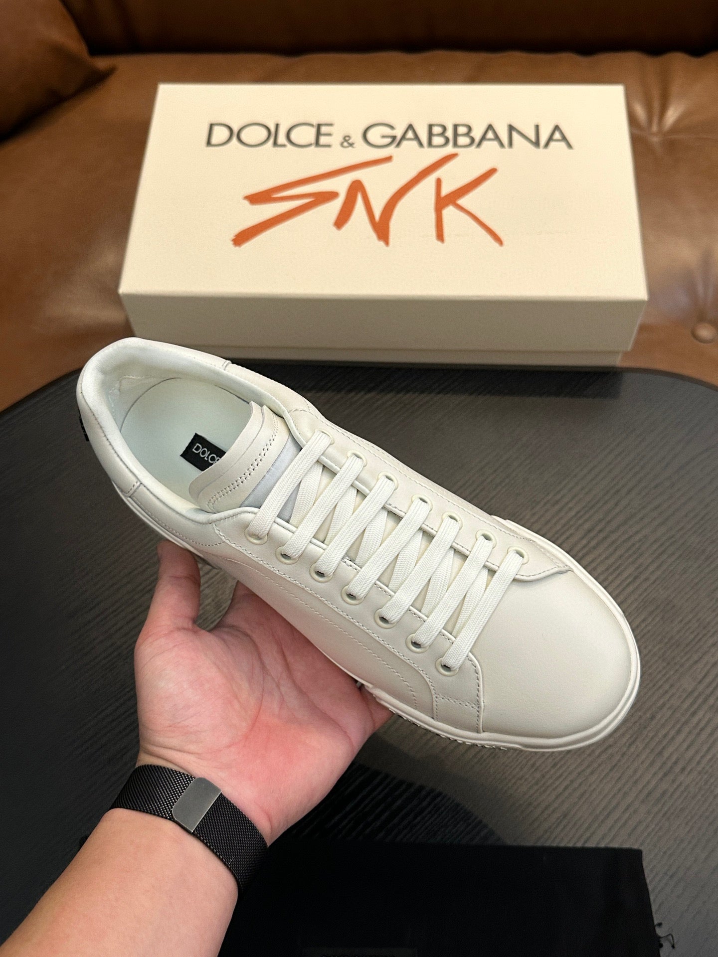 Dolce & Gabbana Portofino leather sneakers - MEN (White)