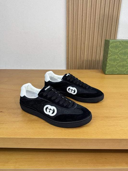 GUCCI G47 Black Leather-Trimmed Suede and Monogrammed Canvas Sneakers for MEN