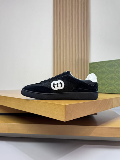 GUCCI G47 Black Leather-Trimmed Suede and Monogrammed Canvas Sneakers for MEN