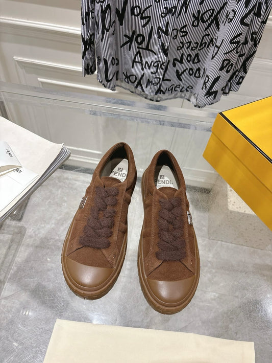 Fendi Domino Trainers Brown suede low-tops for men