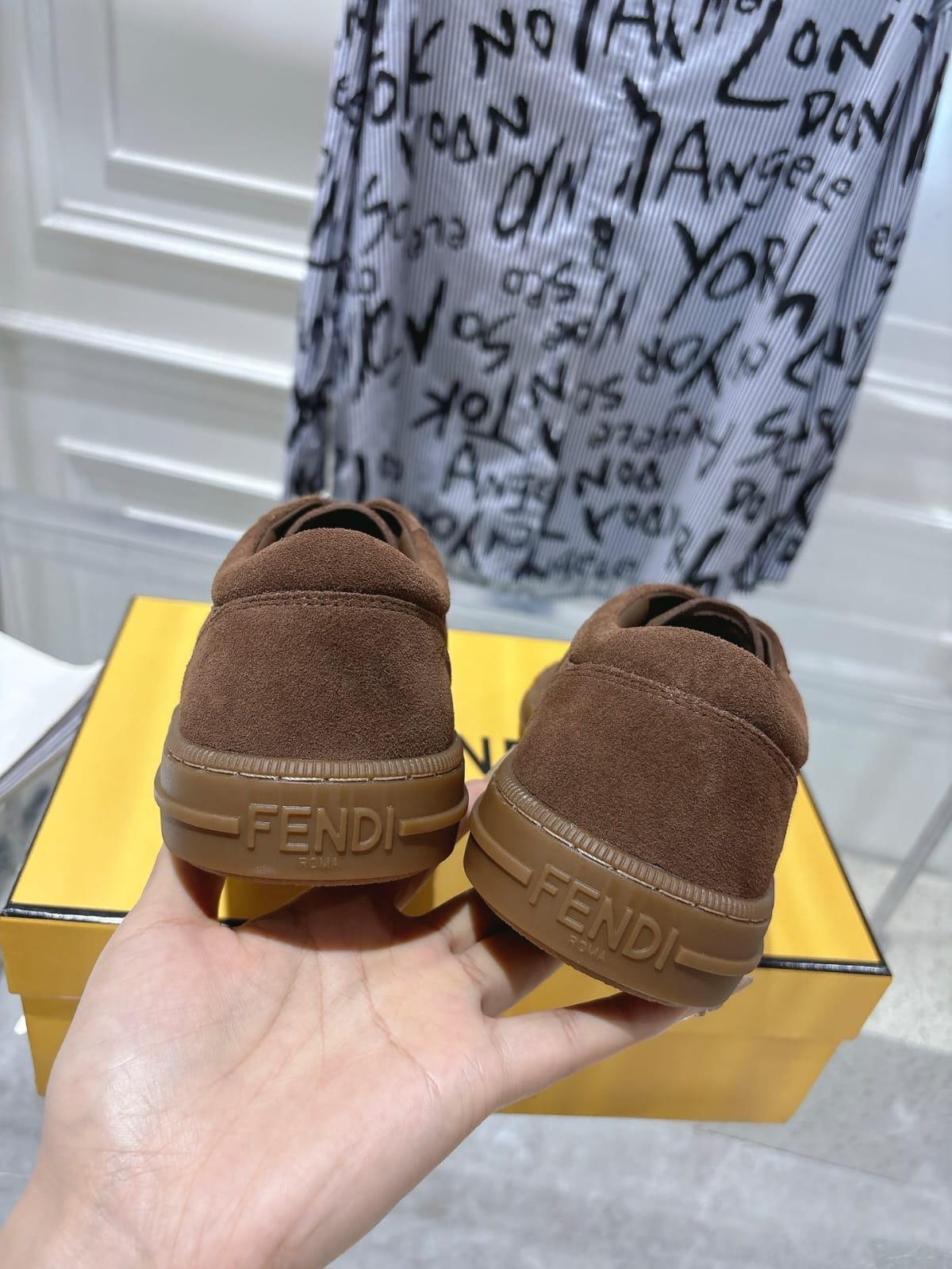 Fendi Domino Trainers Brown suede low-tops for men