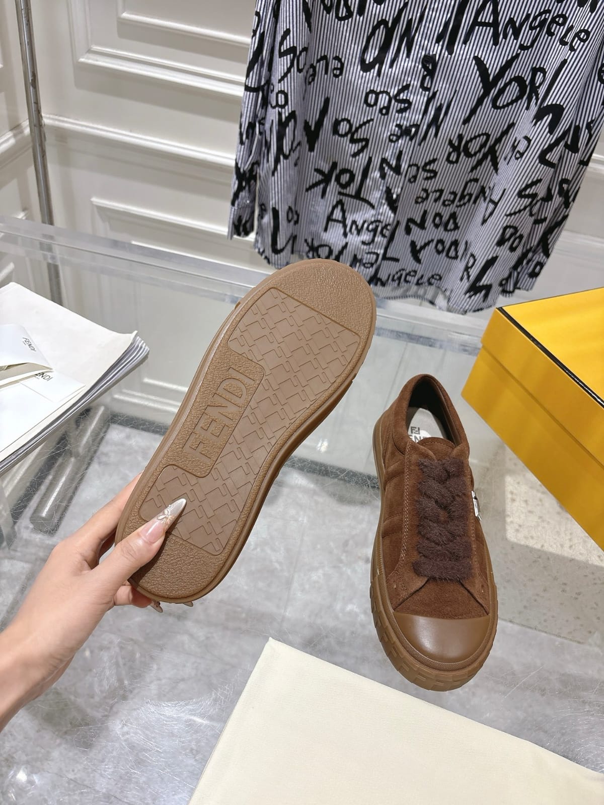 Fendi Domino Trainers Brown suede low-tops for men