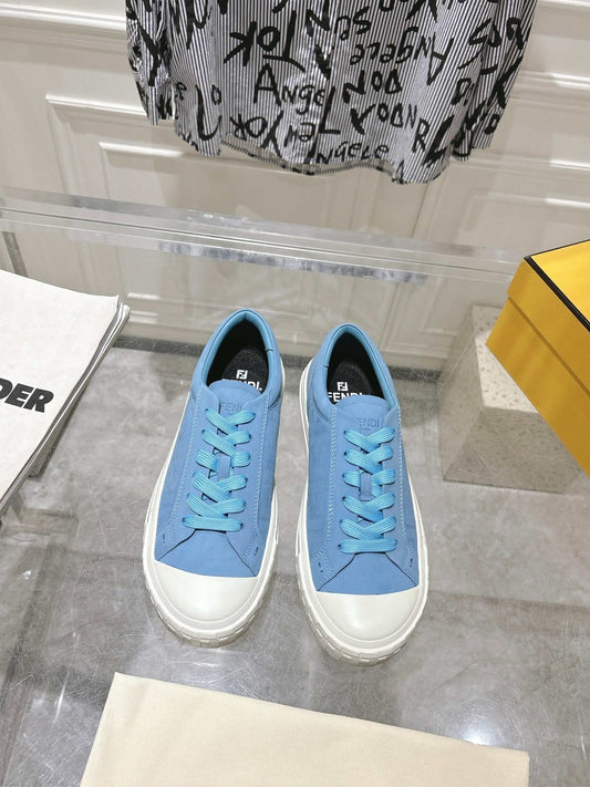 Fendi Domino Trainers Light blue nubuck leather low tops for men