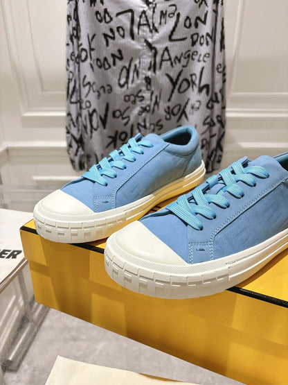 Fendi Domino Trainers Light blue nubuck leather low tops for men