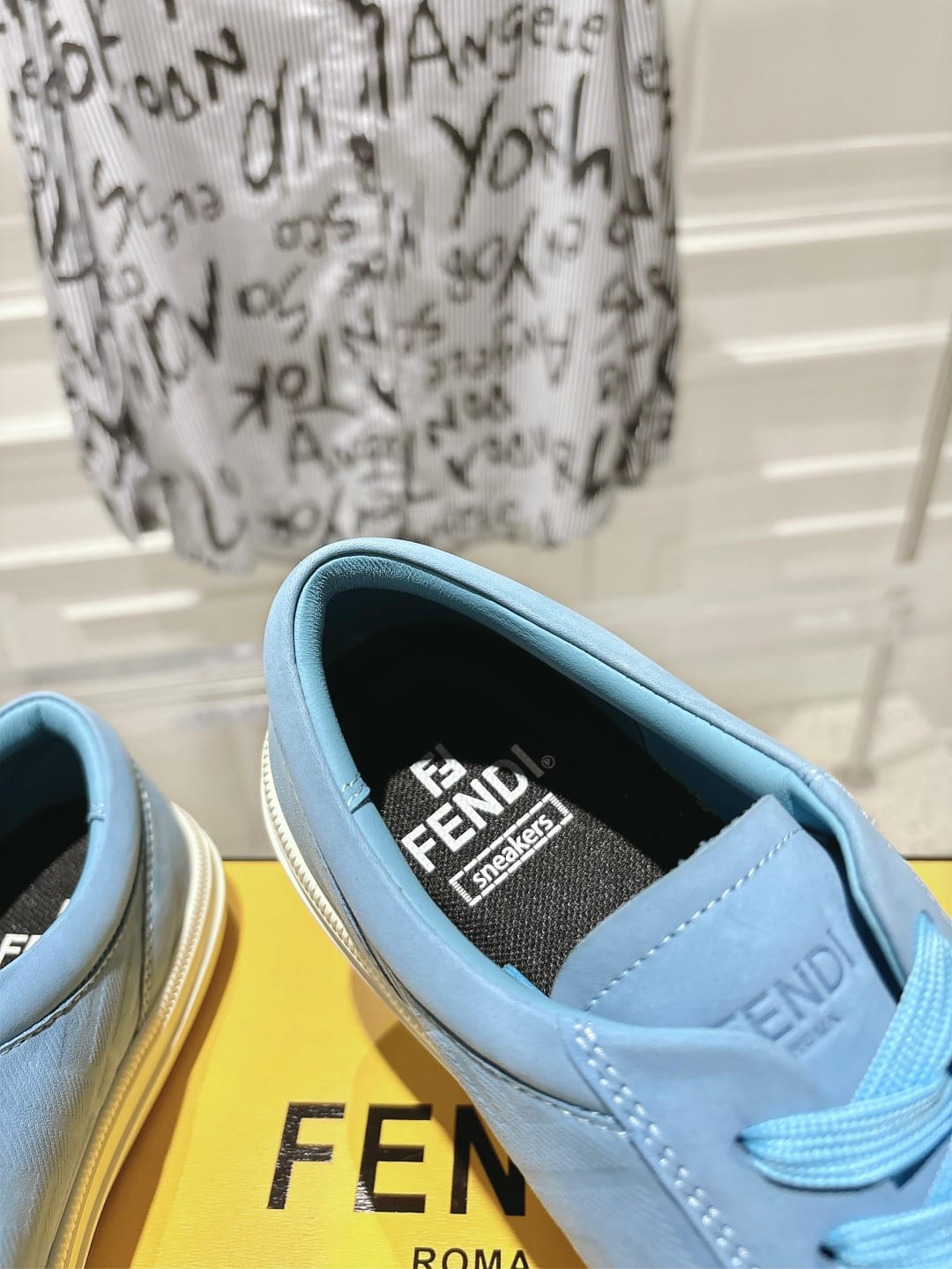 Fendi Domino Trainers Light blue nubuck leather low tops for men