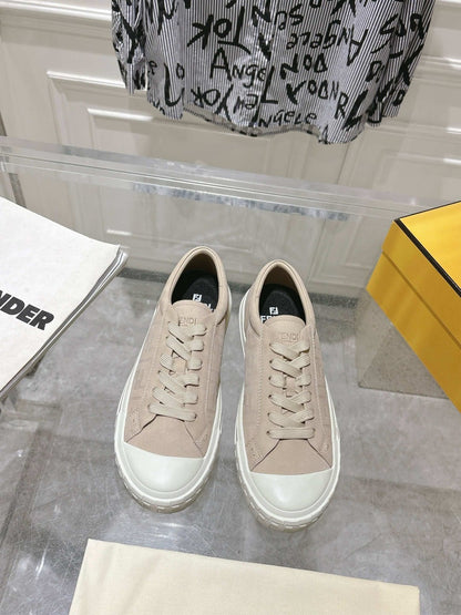 Fendi Domino Trainers Beige nubuck leather low-tops for men