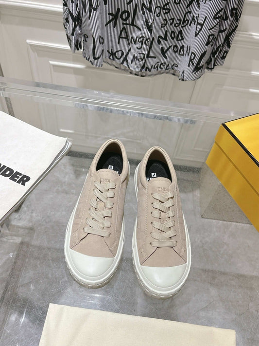 Fendi Domino Trainers Beige nubuck leather low-tops for men