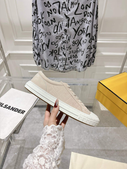 Fendi Domino Trainers Beige nubuck leather low-tops for men