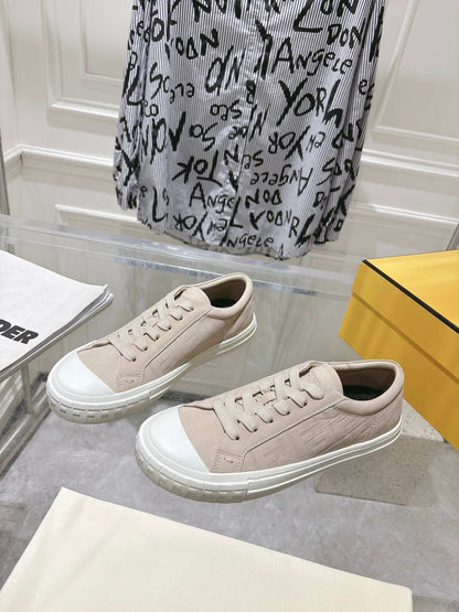 Fendi Domino Trainers Beige nubuck leather low-tops for men