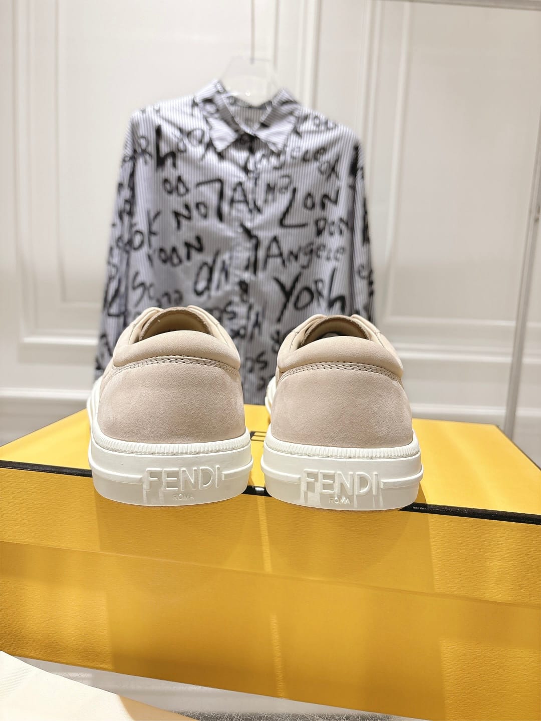 Fendi Domino Trainers Beige nubuck leather low-tops for men
