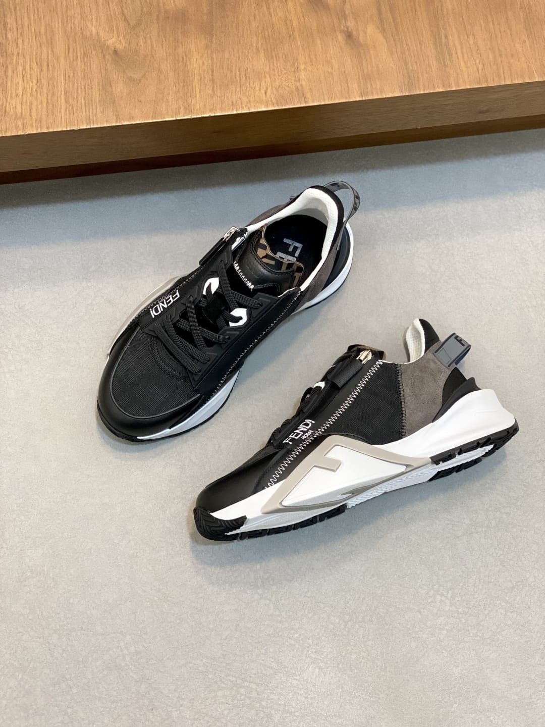 Fendi Flow Trainers Black FF Jacquard running shoes for men