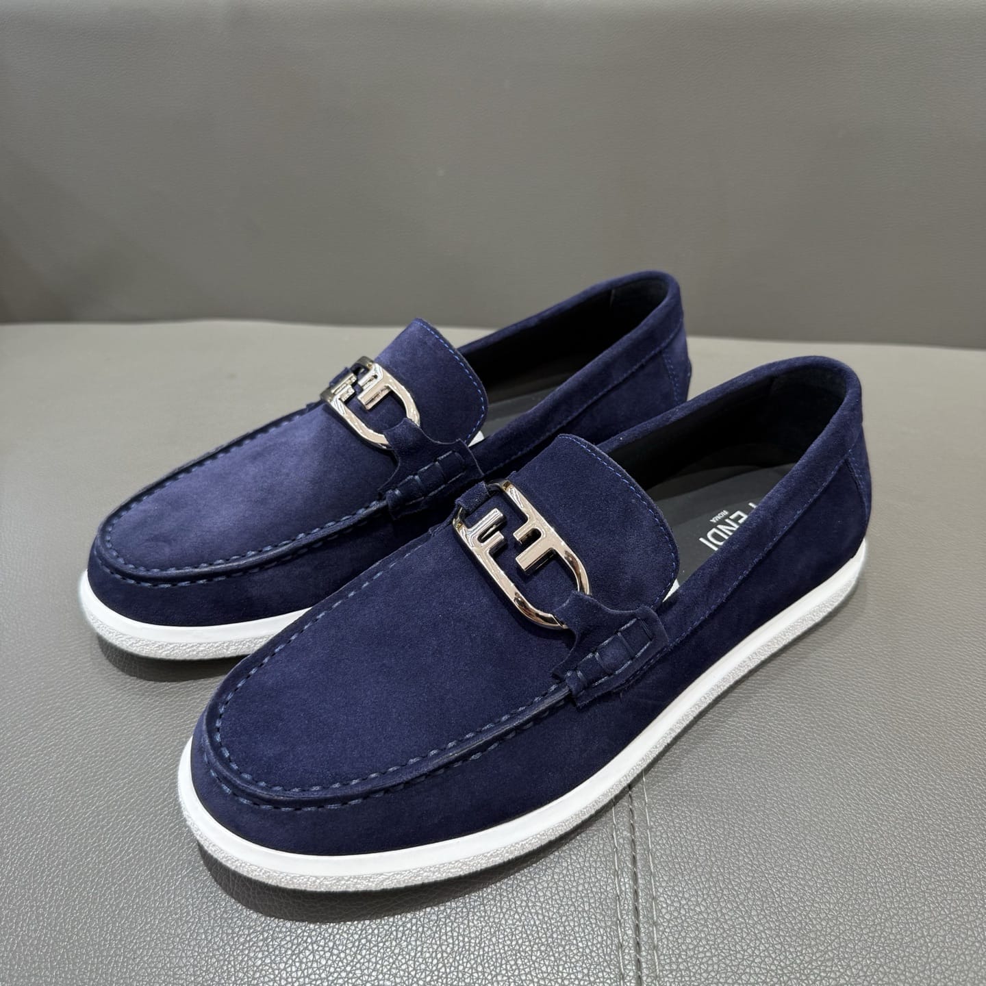 Fendi O"Lock loafers Blue suede loafers for men