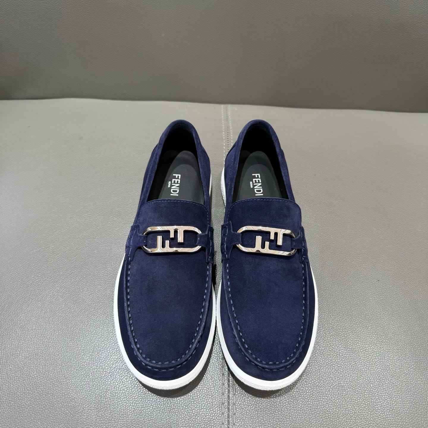 Fendi O"Lock loafers Blue suede loafers for men