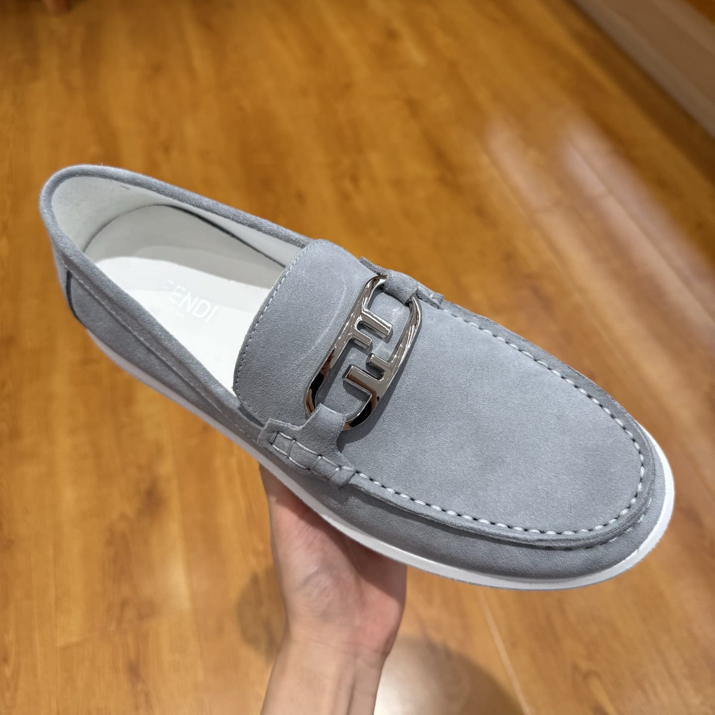 Fendi  O"Lock loafers Grey suede loafers for men