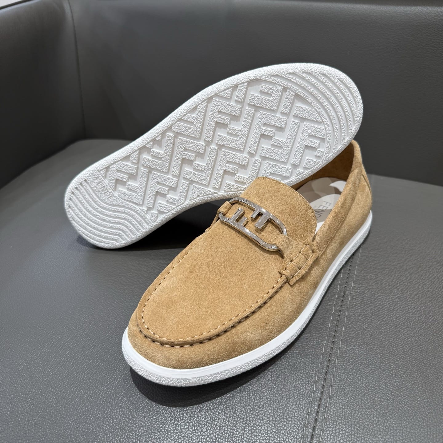 Fendi  O"Lock loafers Beige suede loafers for men