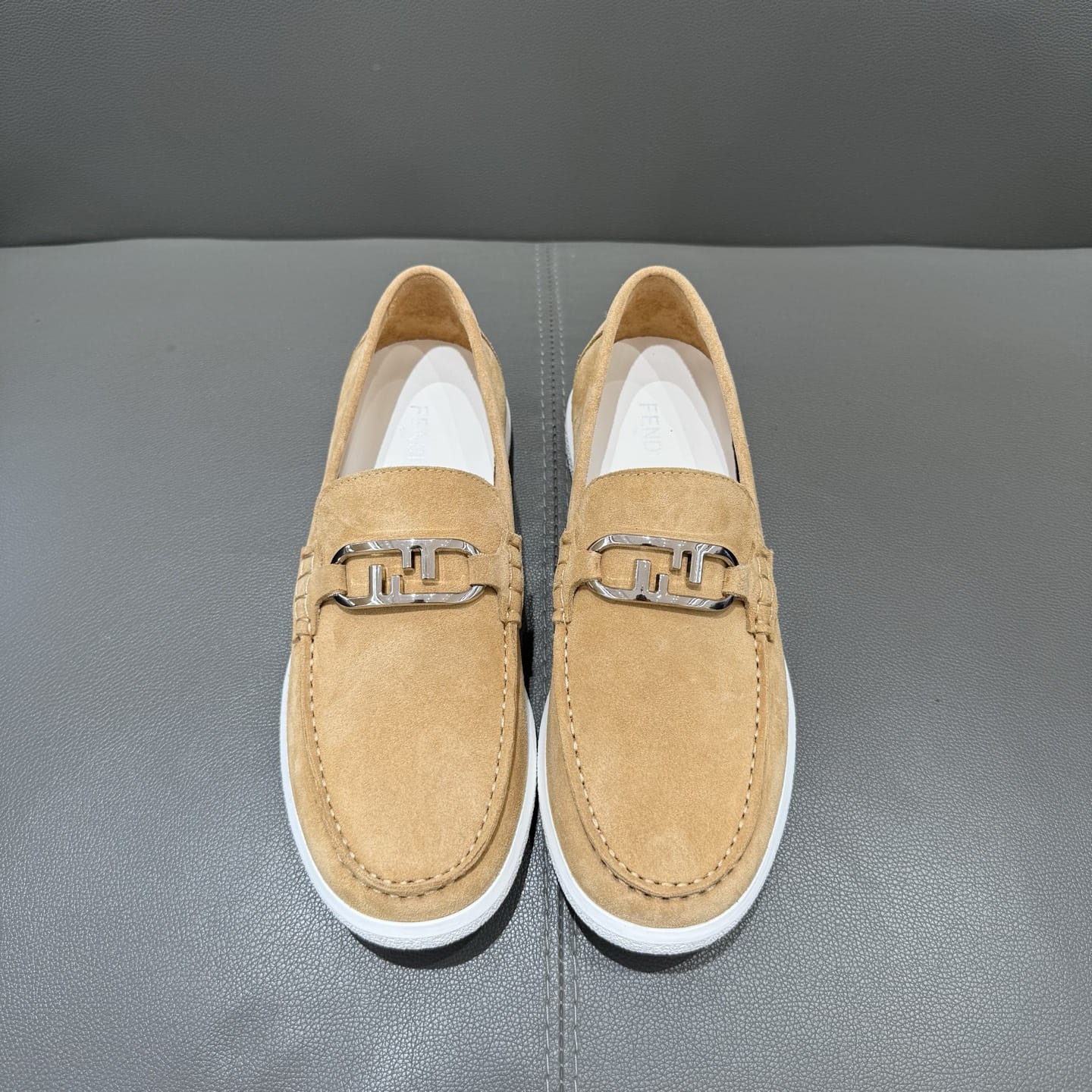 Fendi  O"Lock loafers Beige suede loafers for men